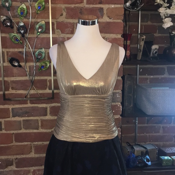 Adrianna Papell Tops - (9) Gold Blouse with V-Neck and Rouched Bodice